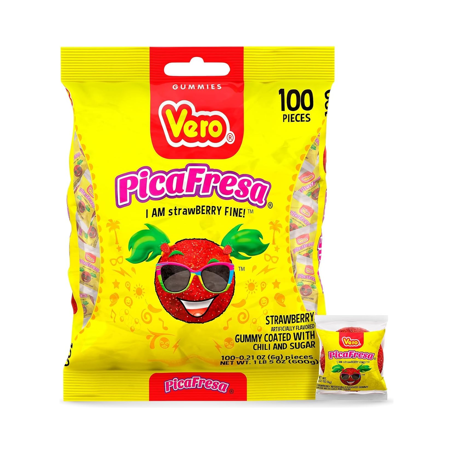 Vero - Strawberry Gummy Coated With Chili and Sugar (1 bag, 100 pcs)