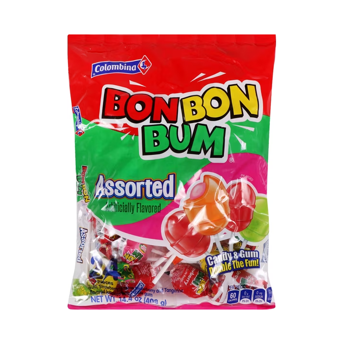 Bon Bon Bum - Strawberry Lollipops with Gum (24-ct, 2-Pack)